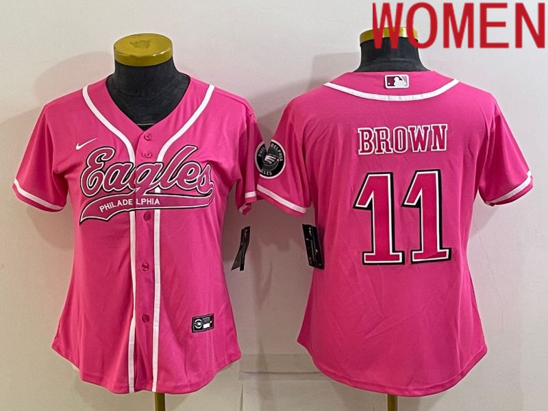 Women Philadelphia Eagles 11 Brown Pink 2022 Nike Co branded NFL Jerseys